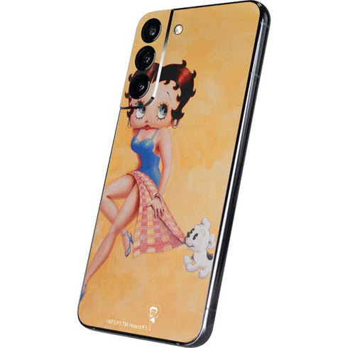 Betty Boop With Puppy Orange Background Galaxy S22 Plus Skin
